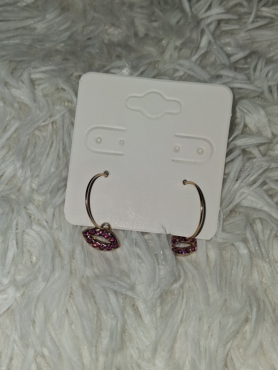 Jewelry - Pink Crystal Hoop Earrings with Lip Charm